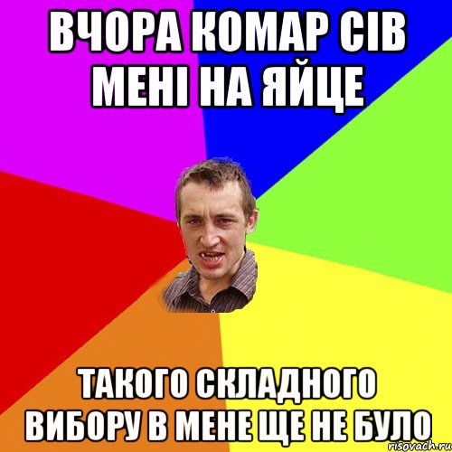 ВЧОРА КОМАР СІВ МЕНІ НА ЯЙЦЕ ТАКОГО СКЛАДНОГО ВИБОРУ В МЕНЕ ЩЕ НЕ БУЛО, Мем Чоткий паца