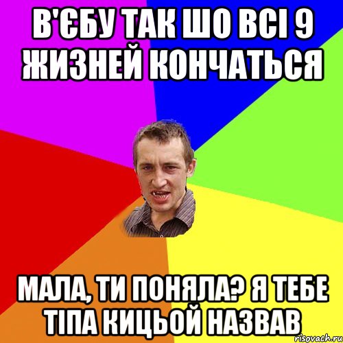 В'єбу так шо всі 9 жизней кончаться Мала, ти поняла? Я тебе тіпа кицьой назвав, Мем Чоткий паца