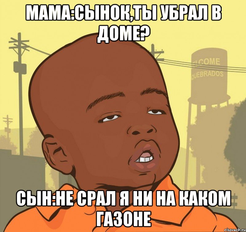 Мама:сынок,ты убрал в доме? Сын:Не срал я ни на каком газоне, Мем Пацан наркоман