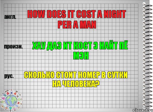 How does it cost a night per a man Хау даз ит кост э найт пё мэн Сколько стоит номер в сутки на человека?, Комикс  Перевод с английского