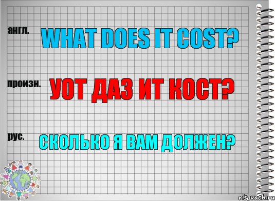 What does it cost? Уот даз ит кост? Сколько я вам должен?