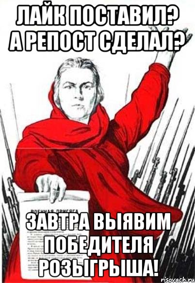 ЛАЙК ПОСТАВИЛ? А РЕПОСТ СДЕЛАЛ? ЗАВТРА ВЫЯВИМ ПОБЕДИТЕЛЯ РОЗЫГРЫША!, Мем Родина Мать