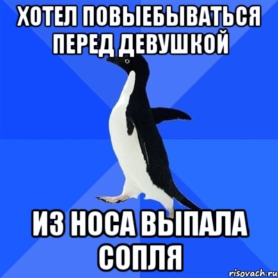 Хотел повыебываться перед девушкой Из носа выпала сопля, Мем  Социально-неуклюжий пингвин