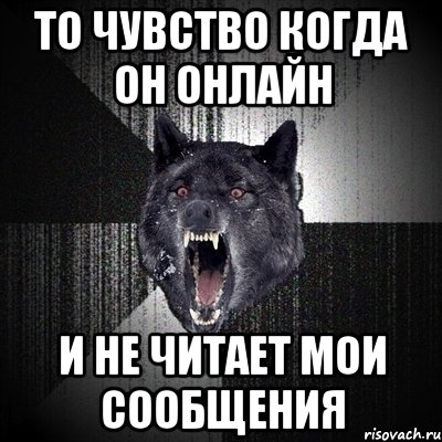 то чувство когда он онлайн и не читает мои сообщения, Мем Сумасшедший волк