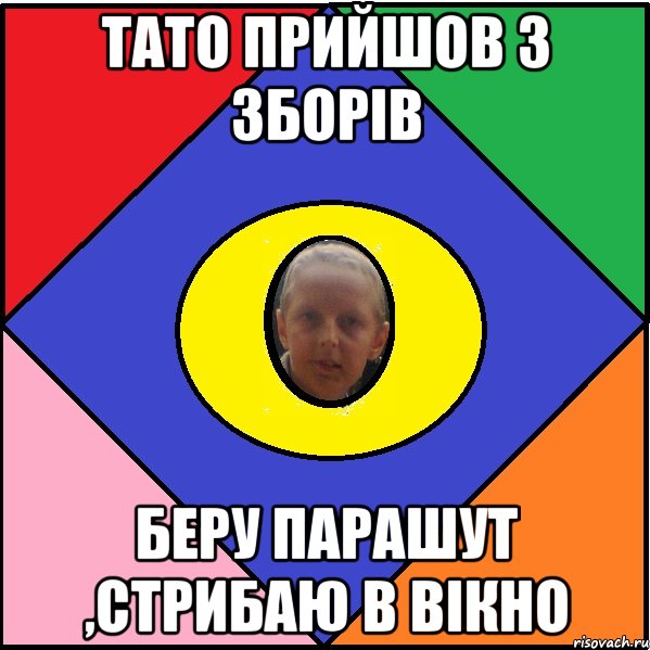 Тато прийшов з зборів Беру парашут ,стрибаю в вікно