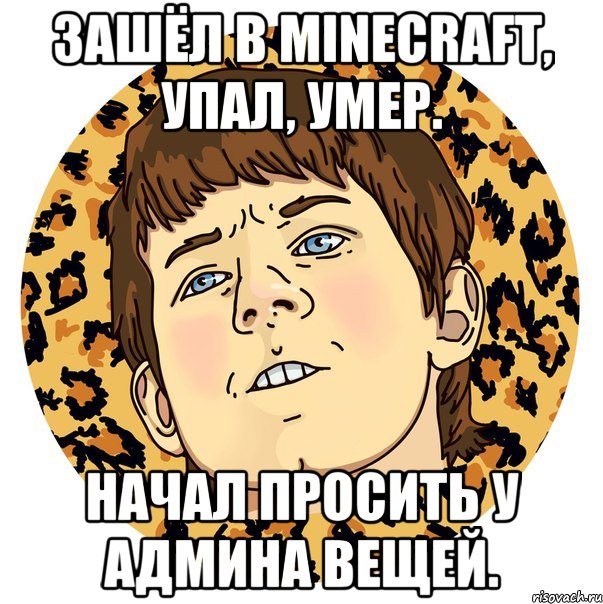 Зашёл в minecraft, упал, умер. Начал просить у админа вещей.