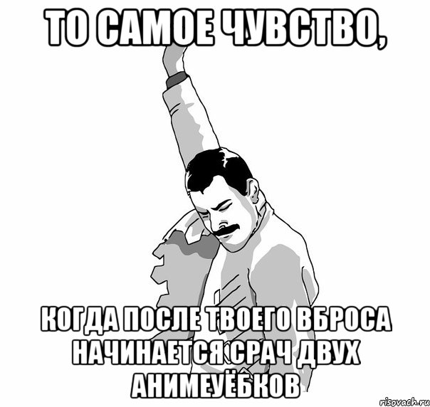 То самое чувство, когда после твоего вброса начинается срач двух анимеуёбков, Мем   Фрэдди Меркьюри (успех)