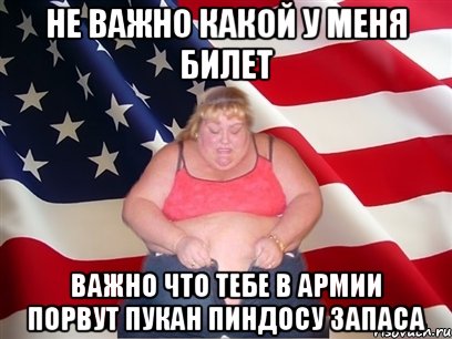 Не важно какой у меня билет Важно что тебе в армии порвут пукан пиндосу запаса, Мем Толстая американка