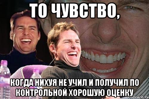 то чувство, когда нихуя не учил и получил по контрольной хорошую оценку, Мем том круз