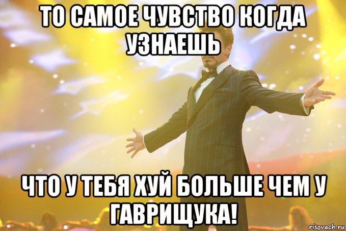То самое чувство когда узнаешь что у тебя хуй больше чем у Гаврищука!, Мем Тони Старк (Роберт Дауни младший)