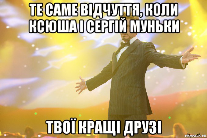 те саме відчуття, коли Ксюша і Сергій Муньки твої кращі друзі, Мем Тони Старк (Роберт Дауни младший)