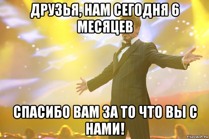 Друзья, нам сегодня 6 месяцев Спасибо Вам за то что Вы с нами!, Мем Тони Старк (Роберт Дауни младший)