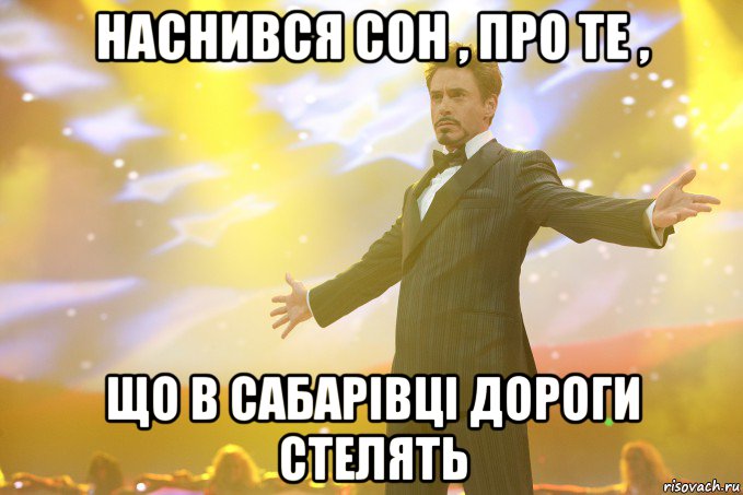 Наснився сон , про те , що в Сабарівці дороги стелять, Мем Тони Старк (Роберт Дауни младший)