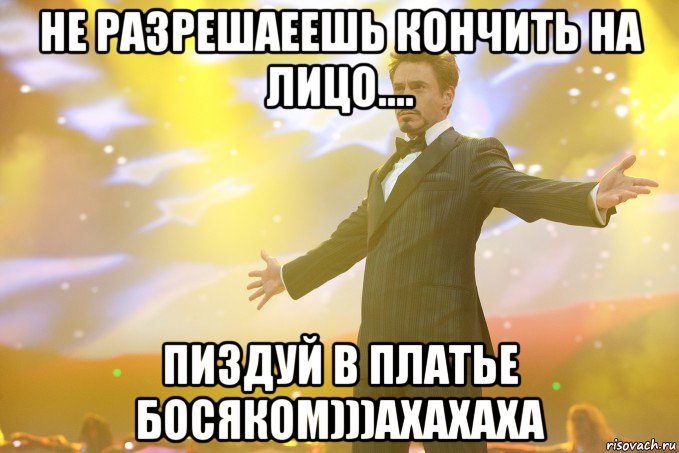 не разрешаеешь кончить на лицо.... пиздуй в платье босяком)))ахахаха, Мем Тони Старк (Роберт Дауни младший)
