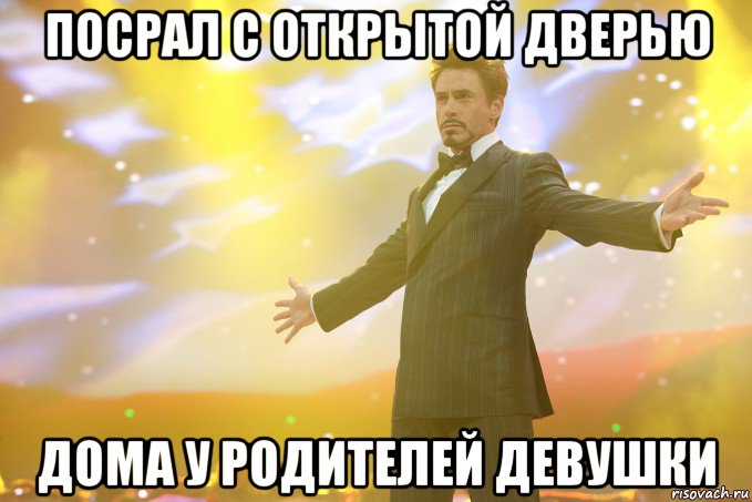 Посрал с открытой дверью Дома у родителей девушки, Мем Тони Старк (Роберт Дауни младший)