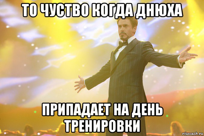 то чуство когда днюха припадает на день тренировки, Мем Тони Старк (Роберт Дауни младший)