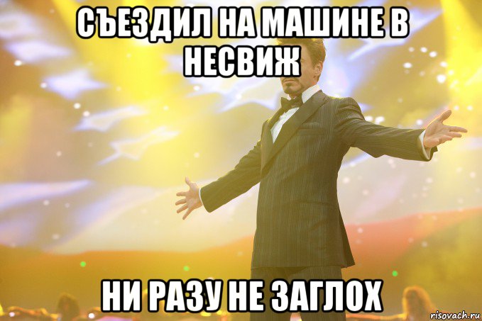 СЪЕЗДИЛ НА МАШИНЕ В НЕСВИЖ НИ РАЗУ НЕ ЗАГЛОХ, Мем Тони Старк (Роберт Дауни младший)