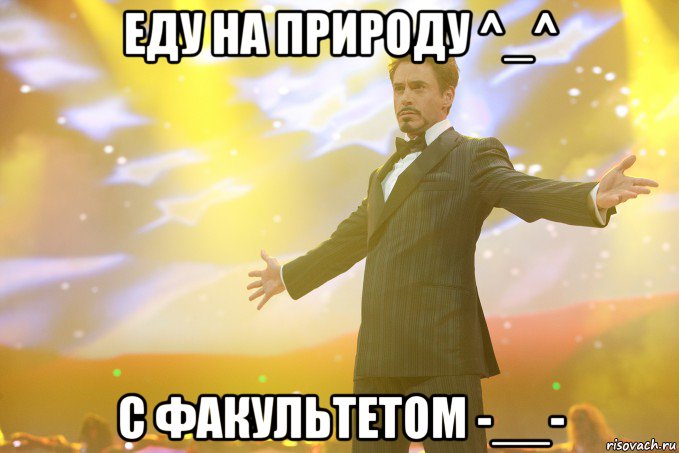 Еду на природу ^_^ С факультетом -__-, Мем Тони Старк (Роберт Дауни младший)