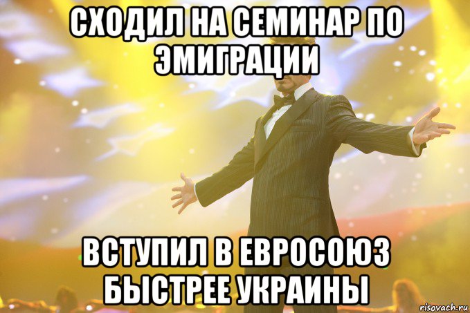 Сходил на семинар по эмиграции Вступил в Евросоюз быстрее Украины, Мем Тони Старк (Роберт Дауни младший)
