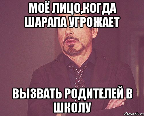 Моё лицо,когда Шарапа угрожает Вызвать родителей в школу, Мем твое выражение лица