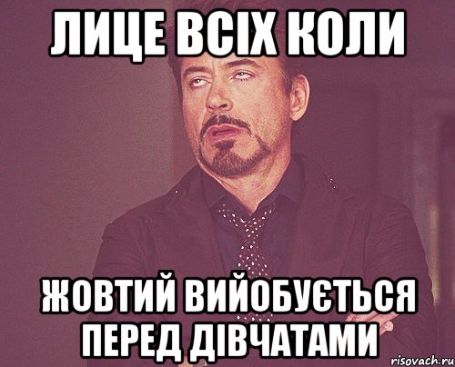 лице всіх коли жовтий вийобується перед дівчатами, Мем твое выражение лица