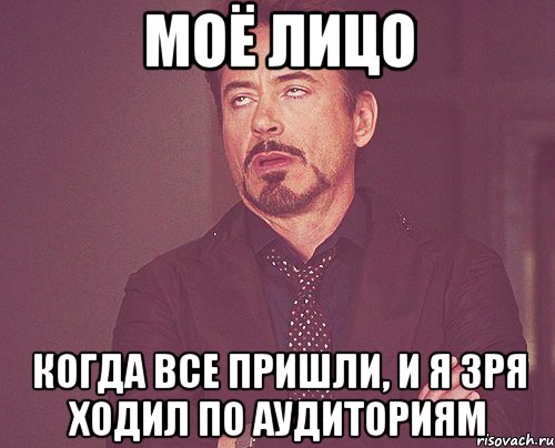 Моё лицо Когда все пришли, и я зря ходил по аудиториям, Мем твое выражение лица