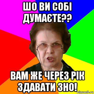 Шо ви собі думаєте?? Вам же через рік здавати ЗНО!, Мем Типичная училка