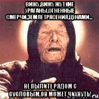 Вижу,вижу жуткие ураганы,огненные смерчи,землетрясения,цунами... НЕ ПЫЛИТЕ РЯДОМ С СУСЛОВЫМ,ОН МОЖЕТ ЧИХНУТЬ!, Мем Ванга (цвет)