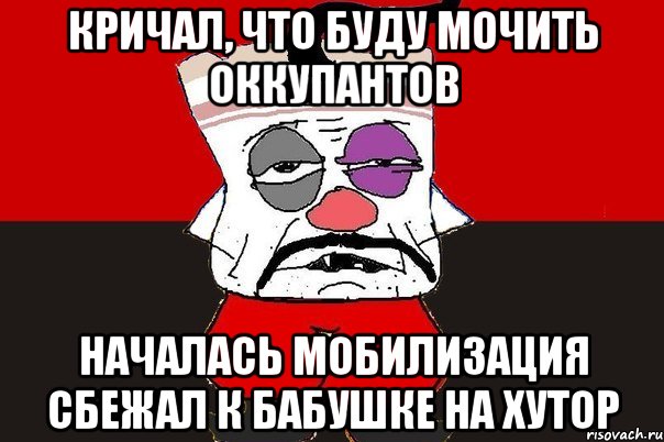 Кричал, что буду мочить оккупантов Началась мобилизация сбежал к бабушке на хутор, Мем ватник