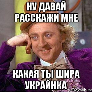 ну давай расскажи мне какая ты шира Украйнка, Мем Ну давай расскажи (Вилли Вонка)