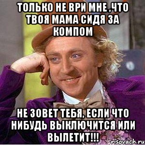 Только не ври мне ,что твоя мама сидя за компом Не зовет тебя, если что нибудь выключится или вылетит!!!, Мем Ну давай расскажи (Вилли Вонка)