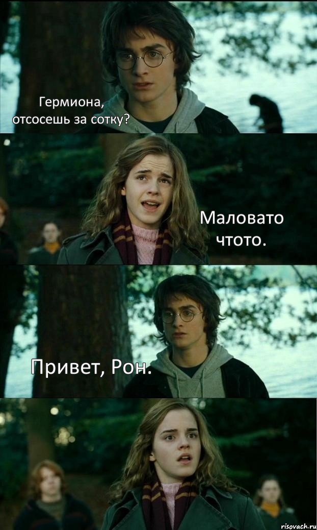 Гермиона, отсосешь за сотку? Маловато чтото. Привет, Рон. , Комикс Разговор Гарри с Гермионой