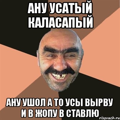 ану усатый каласапый ану ушол а то усы вырву и в жопу в ставлю, Мем Я твой дом труба шатал