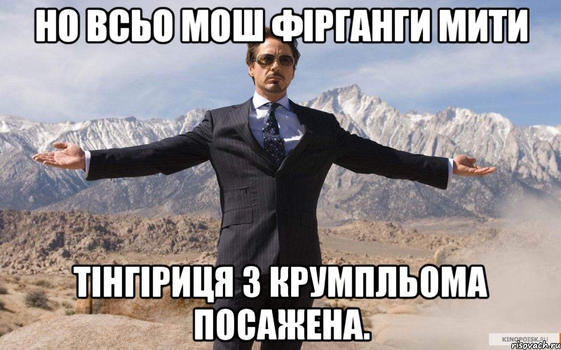 Но всьо мош фірганги мити Тінгіриця з крумпльома посажена., Мем железный человек