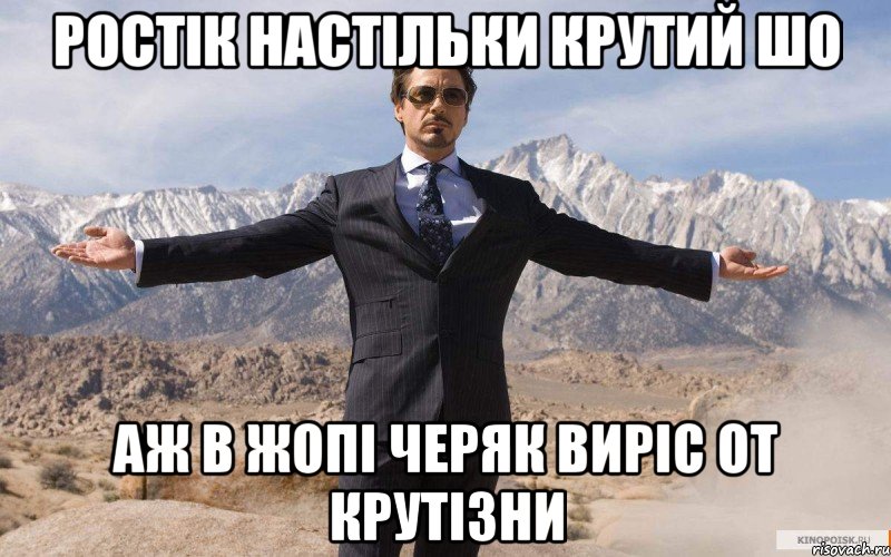 Ростік настільки крутий шо аж в жопі черяк виріс от крутізни, Мем железный человек