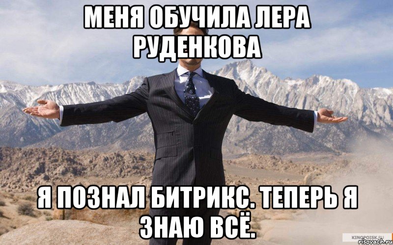 Меня обучила Лера Руденкова Я познал битрикс. Теперь я знаю всё., Мем железный человек