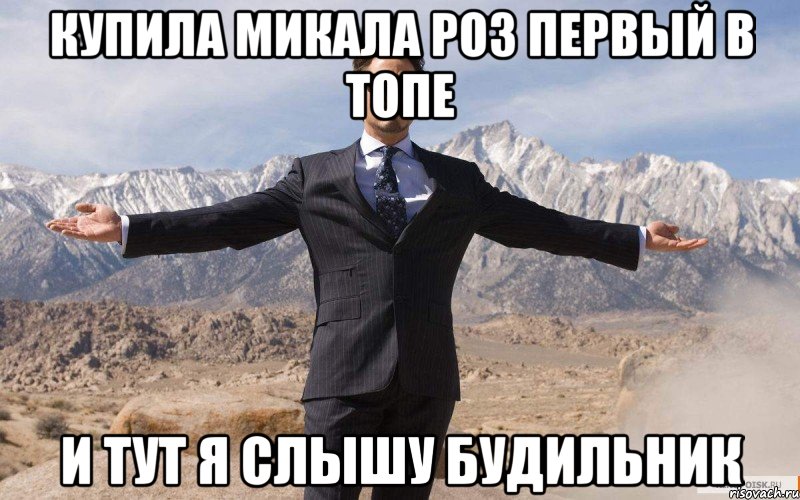 Купила микала роз первый в топе и тут я слышу будильник, Мем железный человек
