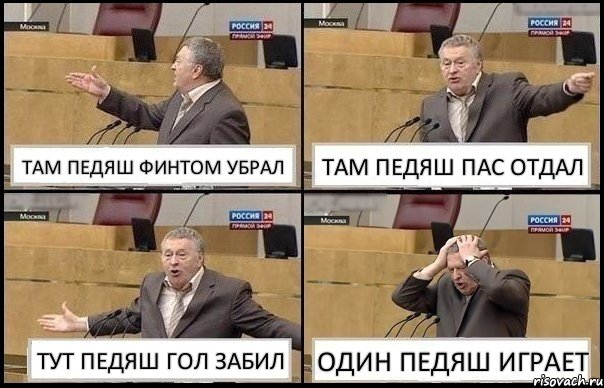 ТАМ ПЕДЯШ ФИНТОМ УБРАЛ ТАМ ПЕДЯШ ПАС ОТДАЛ ТУТ ПЕДЯШ ГОЛ ЗАБИЛ ОДИН ПЕДЯШ ИГРАЕТ, Комикс Жирик в шоке хватается за голову