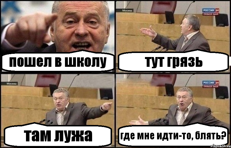 пошел в школу тут грязь там лужа где мне идти-то, блять?, Комикс Жириновский