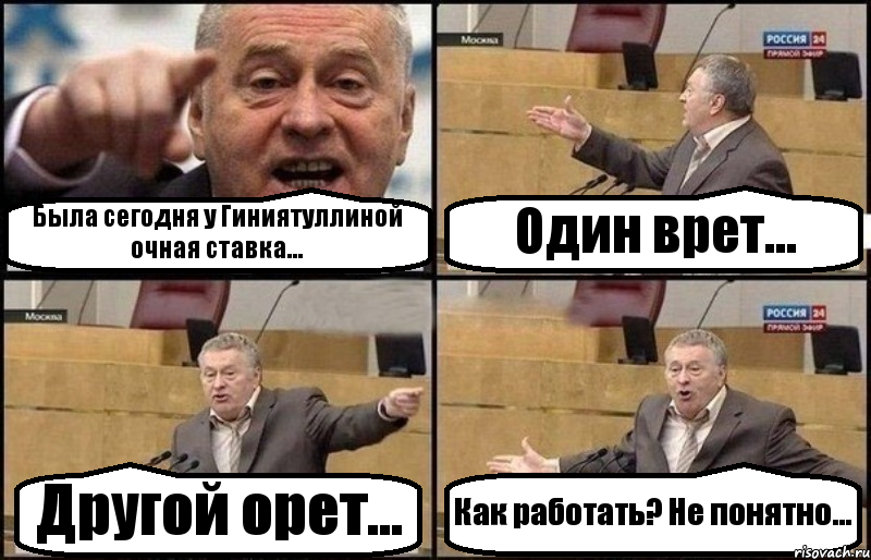 Была сегодня у Гиниятуллиной очная ставка... Один врет... Другой орет... Как работать? Не понятно..., Комикс Жириновский