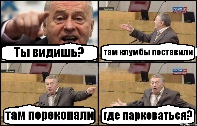 Ты видишь? там клумбы поставили там перекопали где парковаться?, Комикс Жириновский