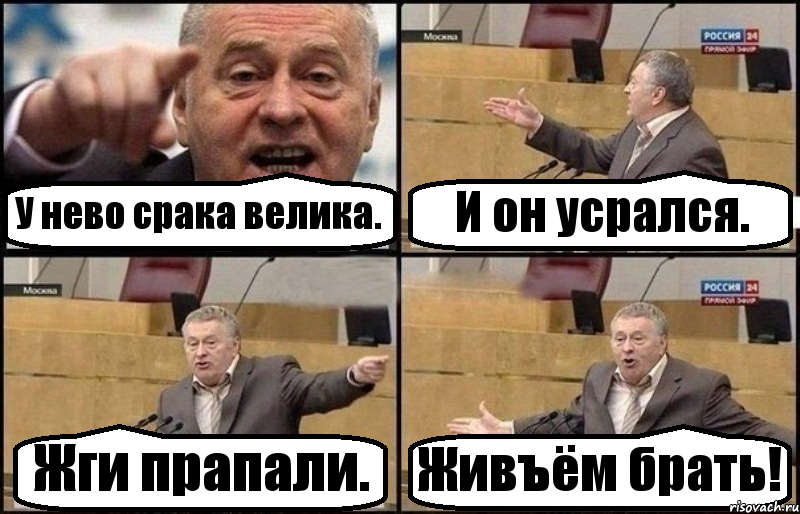 У нево срака велика. И он усрался. Жги прапали. Живъём брать!, Комикс Жириновский