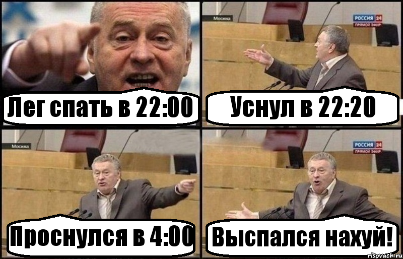 Лег спать в 22:00 Уснул в 22:20 Проснулся в 4:00 Выспался нахуй!, Комикс Жириновский