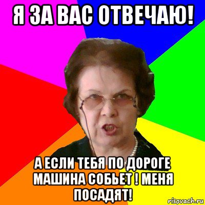 Я за вас отвечаю! А если тебя по дороге машина собьет ! меня посадят!, Мем Типичная училка