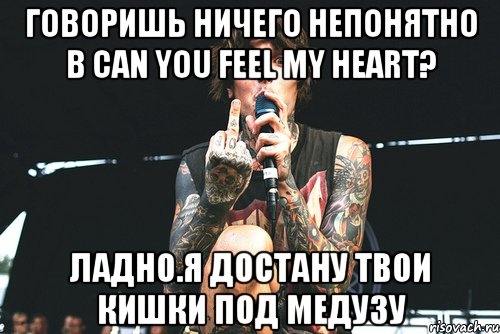 говоришь ничего непонятно в Can you feel my heart? ладно.я достану твои кишки под медузу, Мем Агрессивный Оли