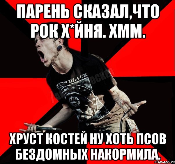 Парень сказал,что рок х*йня. хмм. хруст костей ну хоть псов бездомных накормила., Мем Агрессивный рокер