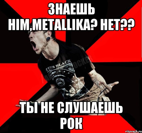 Знаешь HIM,METALLIKA? Нет?? Ты не слушаешь рок, Мем Агрессивный рокер