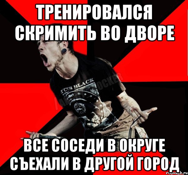 Тренировался скримить во дворе Все соседи в округе съехали в другой город, Мем Агрессивный рокер