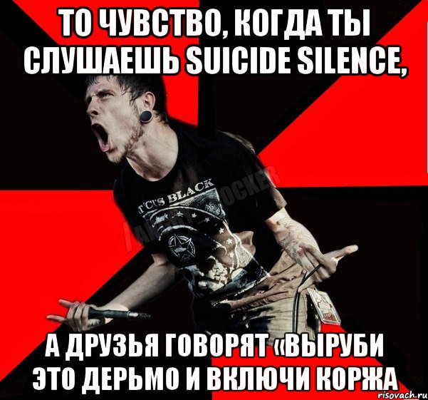 То чувство, когда ты слушаешь Suicide Silence, а друзья говорят «выруби это дерьмо и включи Коржа, Мем Агрессивный рокер