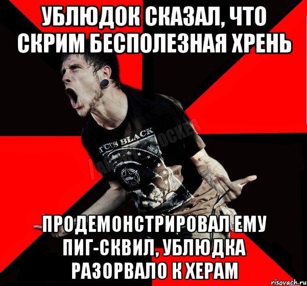 ублюдок сказал, что скрим бесполезная хрень продемонстрировал ему пиг-сквил, ублюдка разорвало к херам, Мем Агрессивный рокер